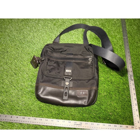 Tumi Alpha Bravo Crossbody Messenger Bag Black Leather Trim Travel Work